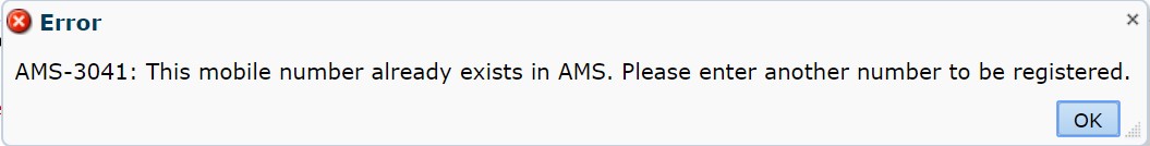 Mobile registration error