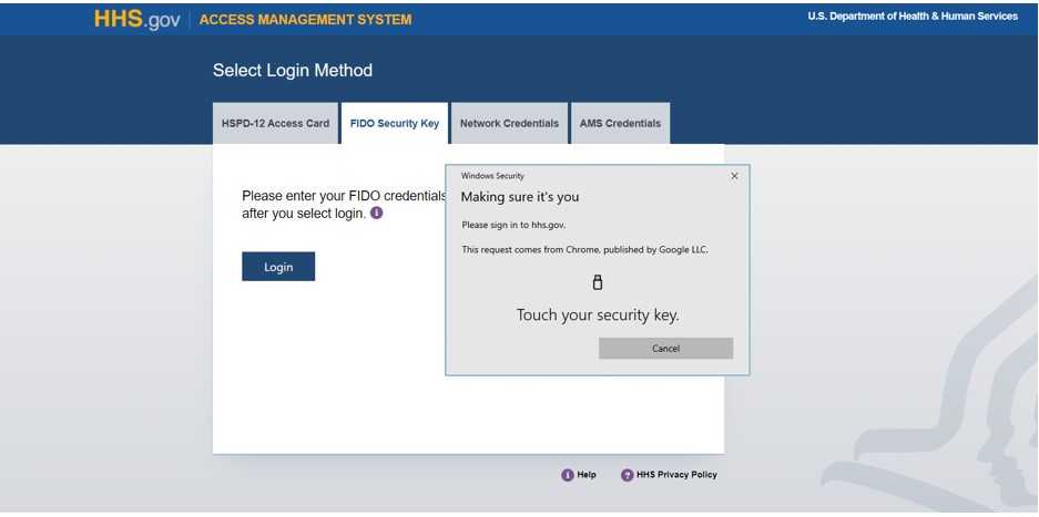 Windows Security - Touch your security key