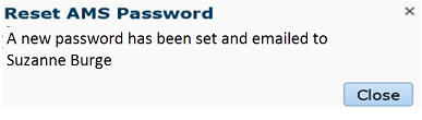 Reset AMS Password: A new password has been sent and emailed to Suzanne Burge.