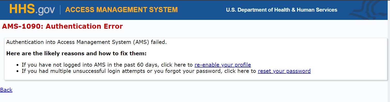 AMS-1090: Authentication Error