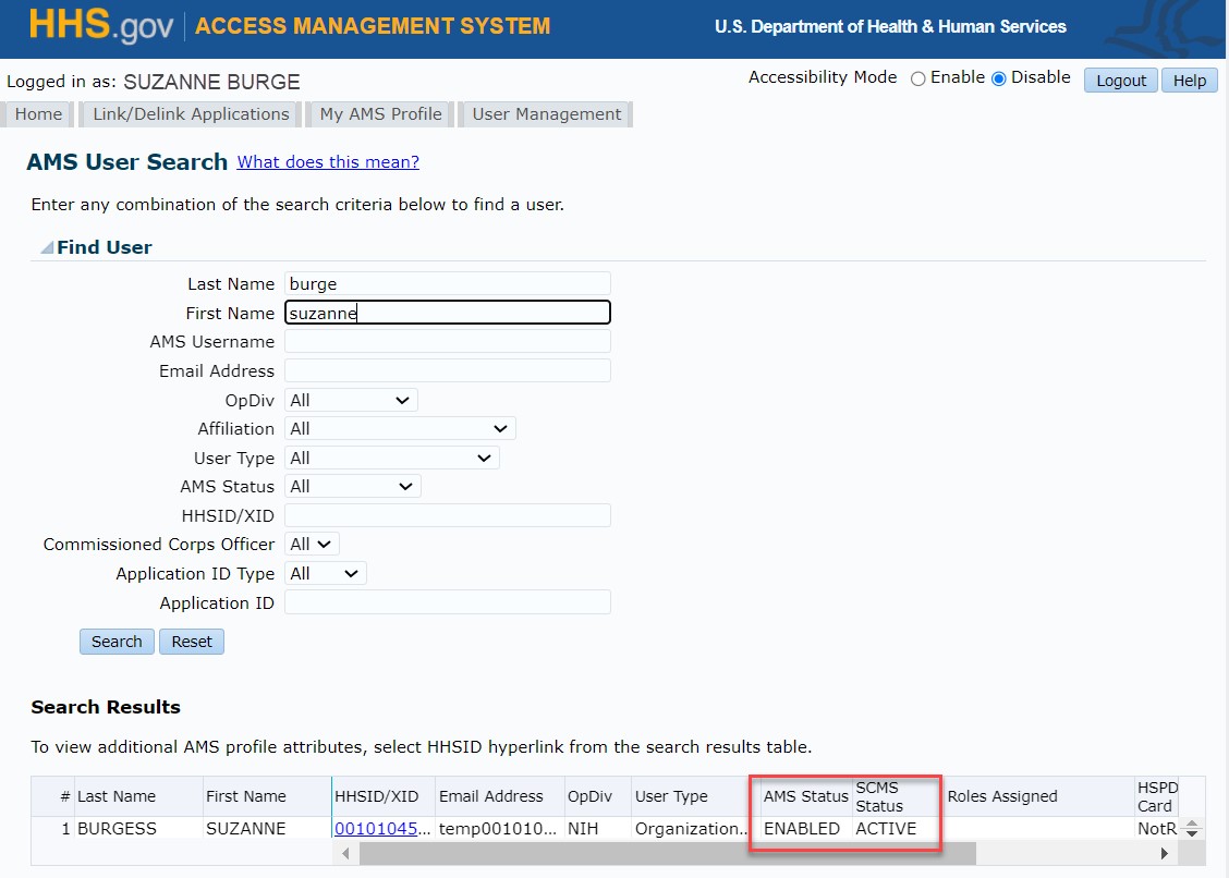 AMS and SCMS status