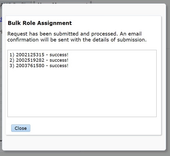 Bulk role assignment confirmation