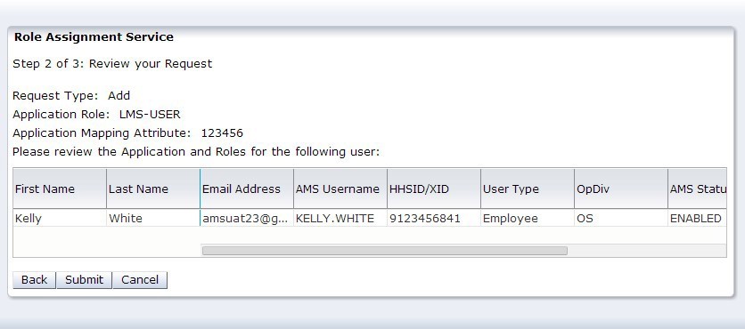 Review Role Assignment Service add request