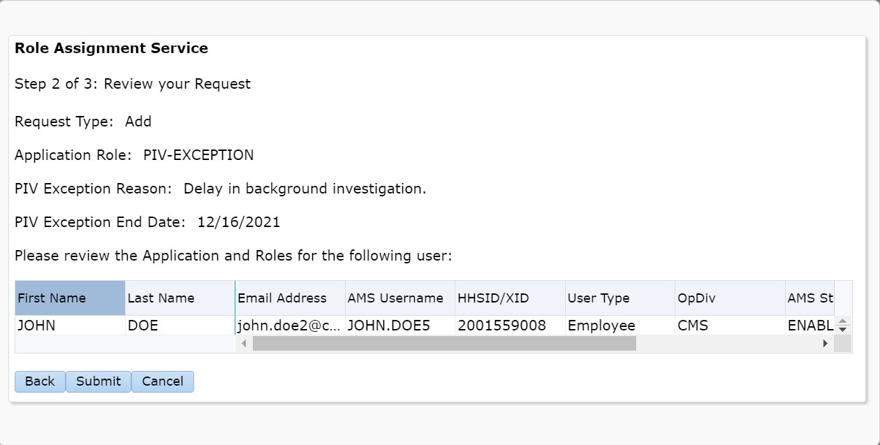 Review Role Assignment Service add request