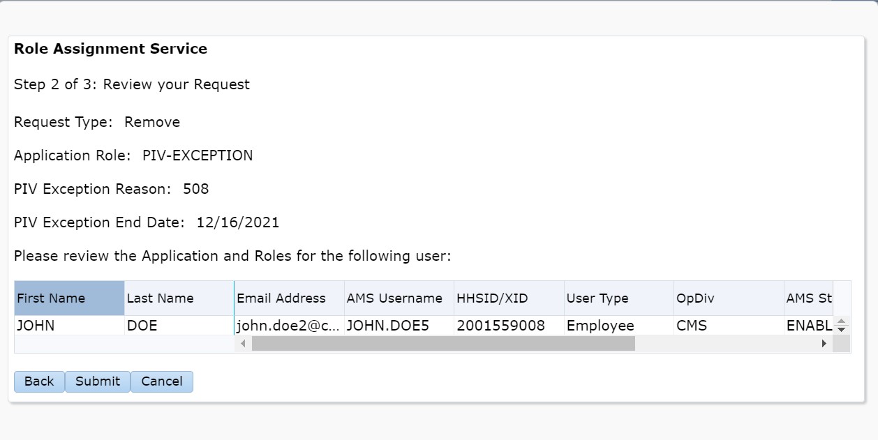 Review Role Assignment Service remove request