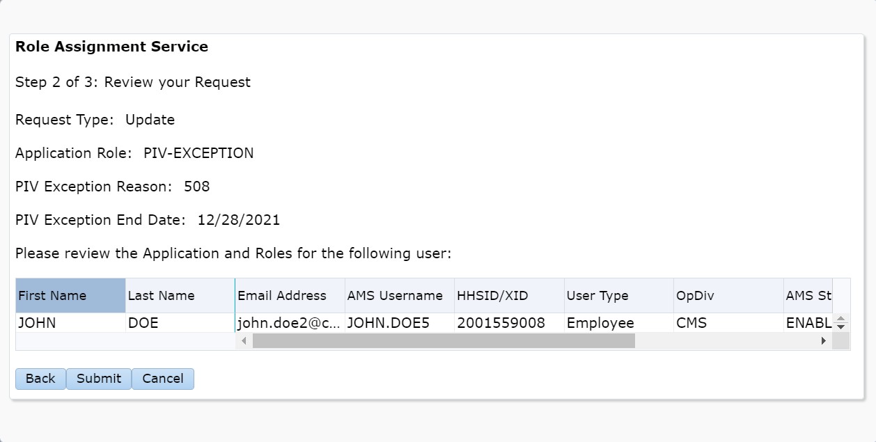 Review Role Assignment Service update request