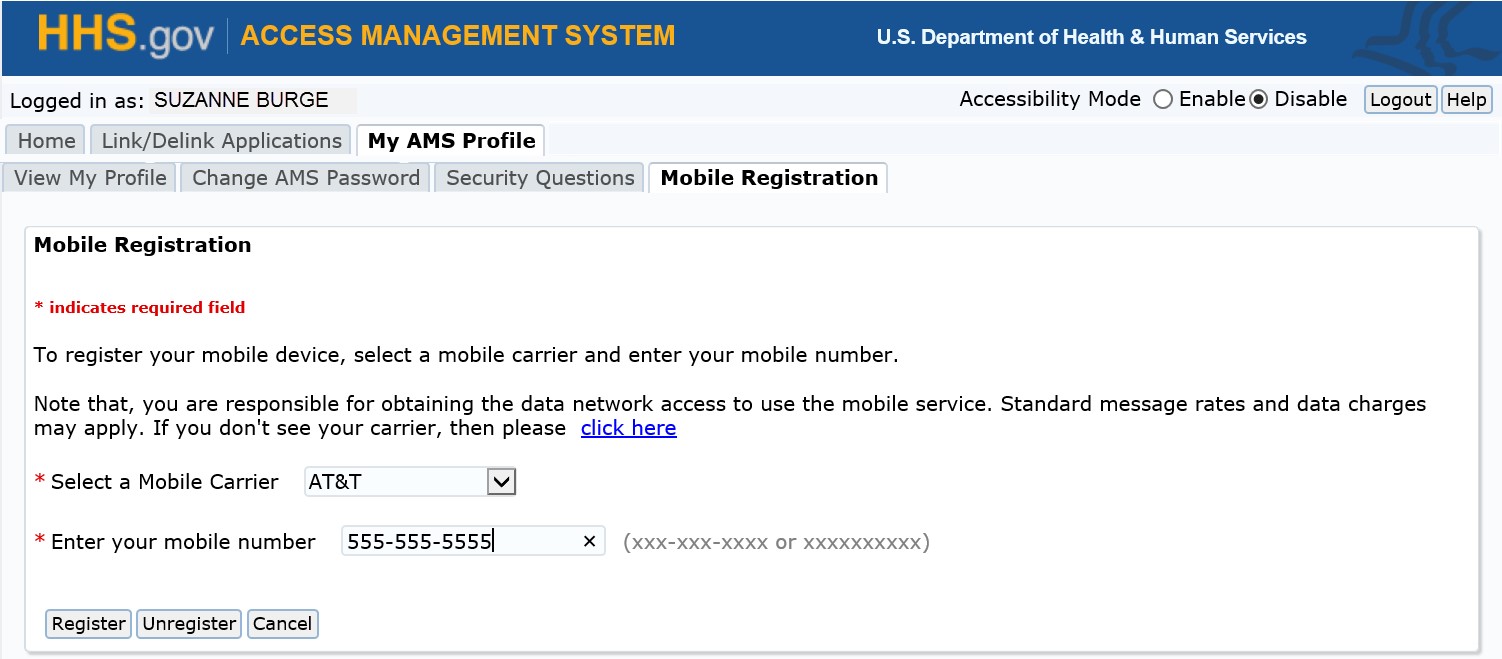 Mobile registration page